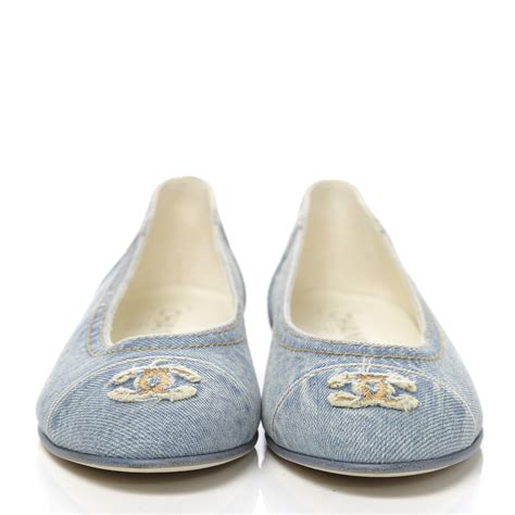 chanel blue denim ballet flats